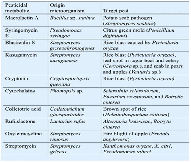 Fig. 1 Microbial metabolites produced by different microorganisms with fungicidal and antibiotic action against different diseases (Subbanna et al., 2020).